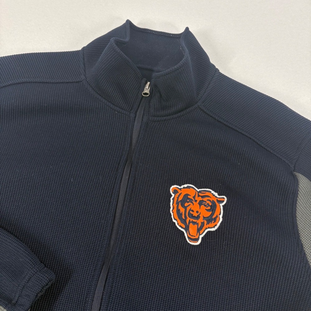 NFL Chicago Bears Full Zip Jacket Mens XL Navy Blue Excellent Waffle Knit Fleece